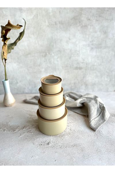 NEOFLAM Fika One 4 Piece Natural Ceramic Kitchen Storage Set - Dark Beige