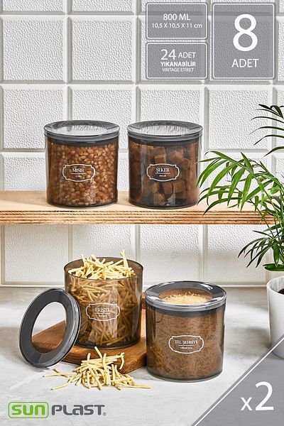 Sunplast 8-Piece Storage Container Set - Leak Proof Ergonomic Lid - Anthracite Food Container - 800ML