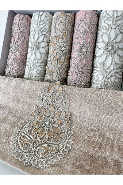 AYHANHOME Рушник для рук та обличчя French Gupurlu French Gupurlı Taslı Puskullu в коробці Ceyizlik 50x90 оксамитовий з 6 частин