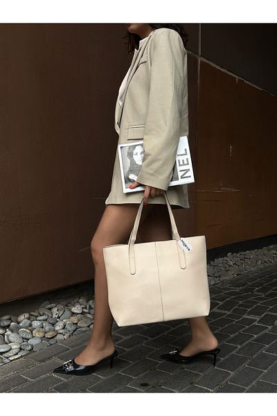 Mojeva Γυναικεία τσάντα ώμου μεγάλου μεγέθους Mila Beige με λουράκι ώμου