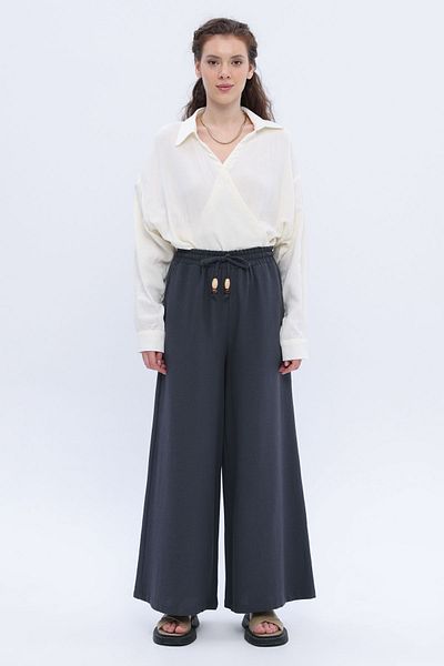 ALLDAY Wide Leg Anthracite Linen Trousers