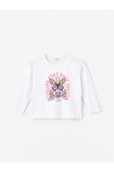 LC Waikiki LCW Girl - Crew Neck Printed Long Sleeve T-Shirt