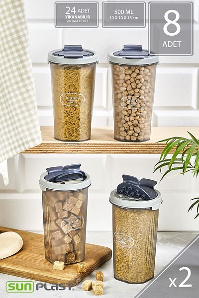 Sunplast 8-Piece Storage Container Set - Leak Proof Double Sided Lid - Anthracite Food Container - 500ML
