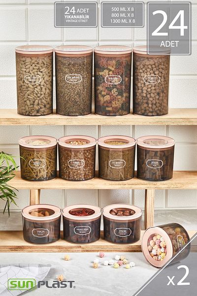 Sunplast 24-Piece Storage Container Set - Leak Proof Ergonomic Transparent Lid - Salmon Food Container