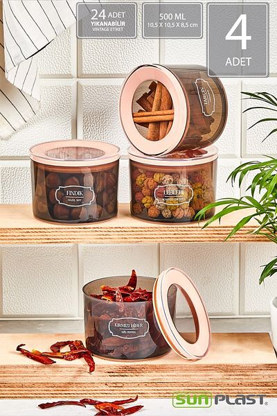 Sunplast Set of 4 Storage Containers - Leak Proof Ergonomic Lid - Salmon Food Container - 500ML