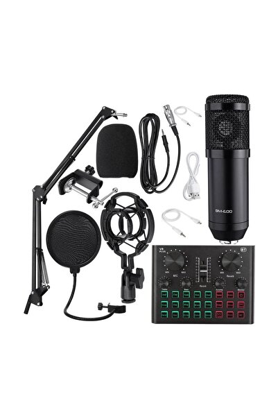 WOTOBE BM600 Filtreli Condenser Mikrofon V8 Plus Ses Kartı ve Standlı Set