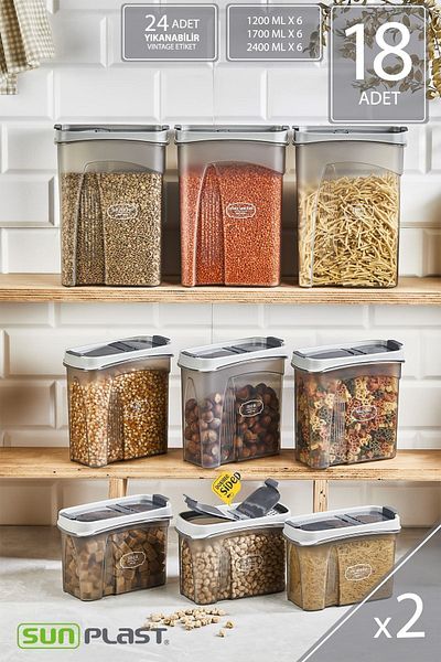 Sunplast Set of 18 Storage Containers - Leak Proof Double Sided Cover - Anthracite Food Container