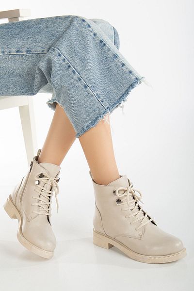 MaskButik Μπότες Beige Aster Skin - Lace-Up