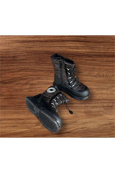İpek Black Brown Color Waterproof Zippered Boots for Boys