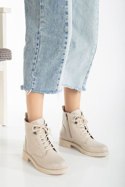 MaskButik Μπότες Beige Aster Skin - Lace-Up
