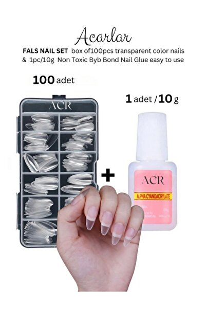 Acarlar Ticaret Yeni Nesil Pro Tırnak Seti 100LÜ Şeffaf Badem Tırnak 10 GR Fı...