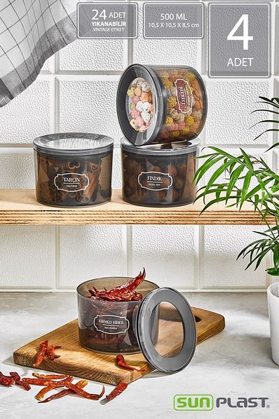 Sunplast 4-Piece Storage Container Set - Leak Proof Ergonomic Lid - Anthracite Food Container - 500ML