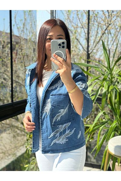 Ateilerdijle Jachetă cămașă din denim brodat albastru