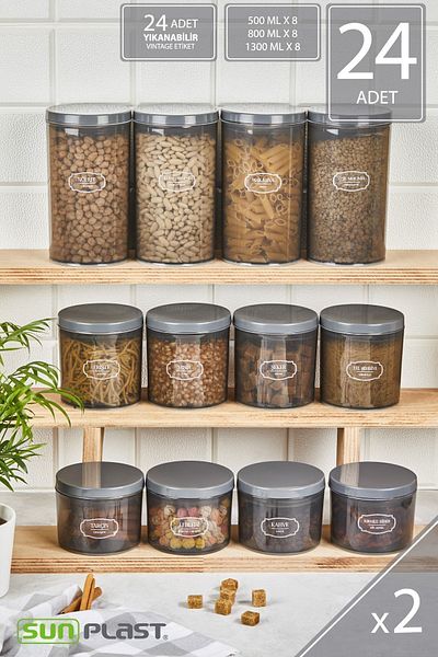 Sunplast 24-Piece Storage Container Set - With Leak-Proof Ergonomic Lid - Anthracite Food Container