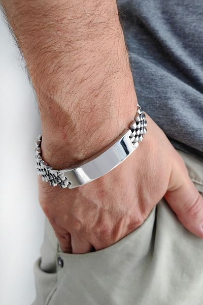 Chavin Men's Steel Bracelet - Wide Imprint, 316 L Silver, Eb83by