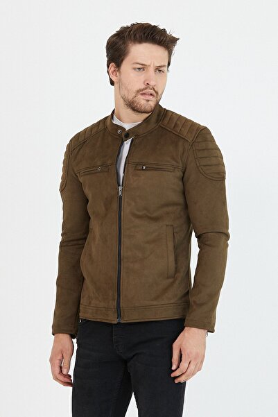 Mero Life Ανδρικό σουέντ μπουφάν Χακί Slim Fit