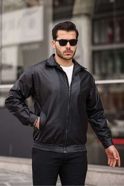 Mero Life Черно кожено яке Oversize - Свободна кройка и ластик на талията