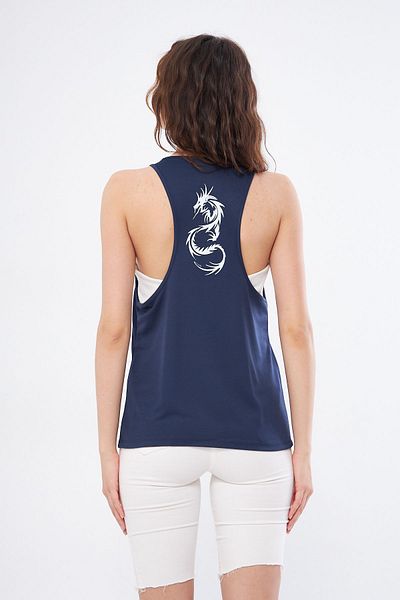 Moda Işık Athlete's Tank Top Dragon Printed Navy Color Fabric