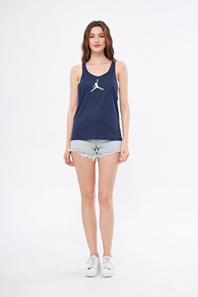Moda Işık Sports Tank White Printed Navy Blue Color