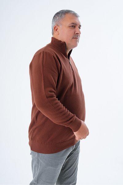 Trist Star Men's Knitwear Sweater - Plus Size, Tan, Zippered, Stand Collar, 100% Cotton, Rice Knit Trist-2113