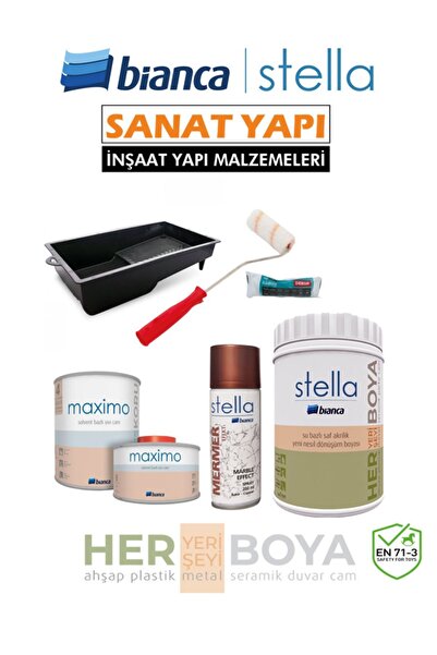 Stella Stella Set 1 Lt - Beyaz Boya + Bakır Mermer Effekt Sprey + Maximo Sıvı...
