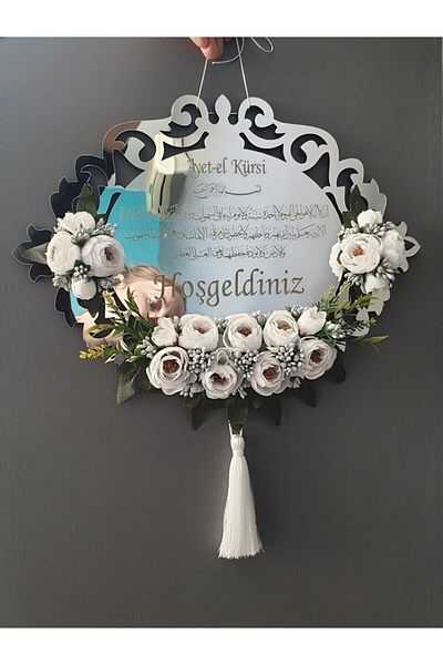 Evsay Floral Silver Mirror Plexi Door Ornament Wall Ornament Wall Accessory