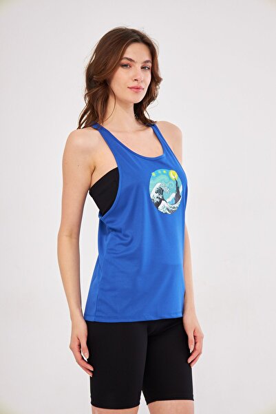 Moda Işık Sports Tank Saks Blue Color Winter Printed