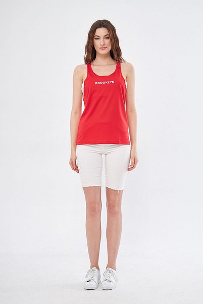 Moda Işık Sports Tank White Brooklyn Printed Red Color Cappa Fabric