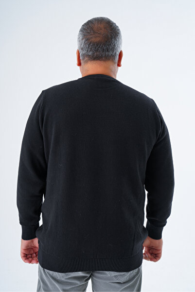 Trist Star Men's Black Crew Neck Rice Knitwear Sweater - 100% Cotton, Plus Size Trist-2112