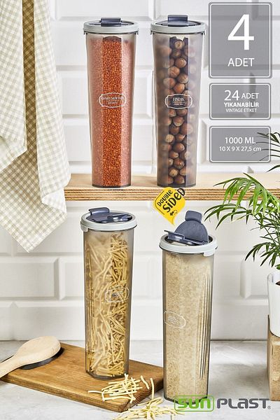 Sunplast 4-Piece Storage Container Set - Leak Proof Ergonomic Double Sided Lid - Anthracite Food Container - 100ML