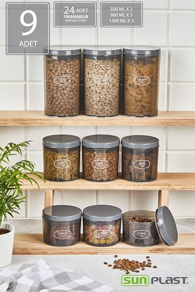 Sunplast 9-Piece Storage Container Set - With Leak-Proof Ergonomic Lid - Anthracite Food Container