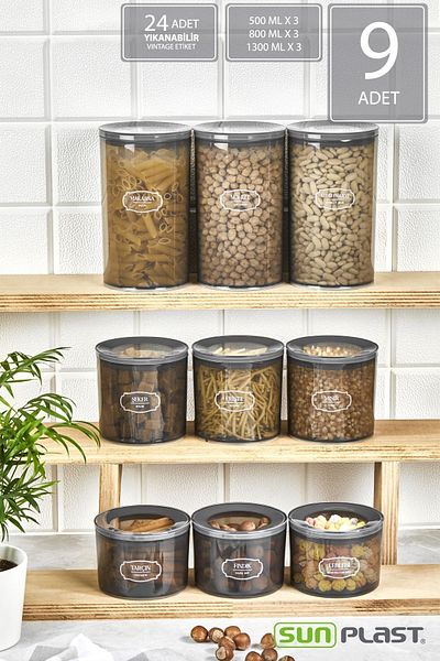 Sunplast 9-Piece Storage Container Set - Leak Proof Ergonomic Transparent Lid - Anthracite Food Container