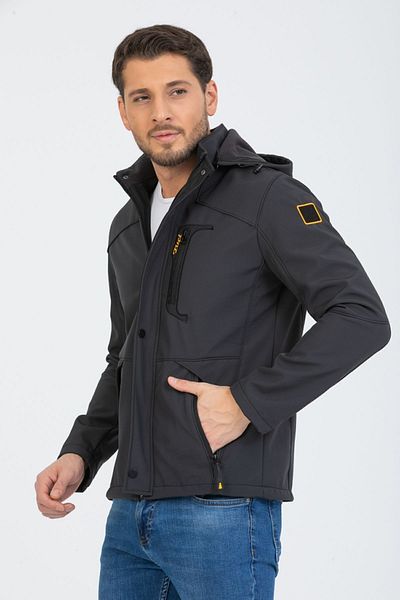 Mero Life Ανδρικό παλτό Softshell σε γκρι χρώμα - με κουκούλα, αδιάβροχο και αντιανεμικό