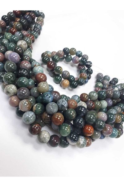 Yüksel Boncuk 12mm Indian Agate Natural Stone String (1 String)