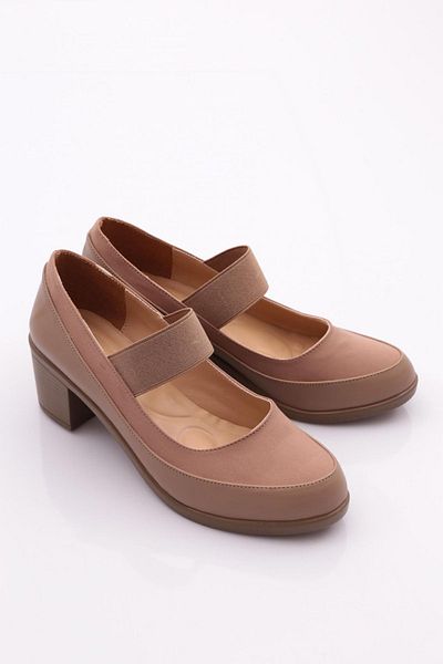 DGN 23062 Beige Women's Heeled Shoes - Single Stripe Upper