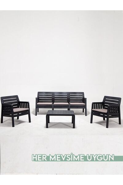 Modalife Lara Home Minderli 3 1 1 S Bahçe Takımı-antrasit