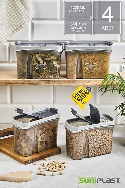 Sunplast 4-Piece Storage Container Set - Leak Proof Ergonomic Double Sided Lid - Anthracite Food Container - 1200ML