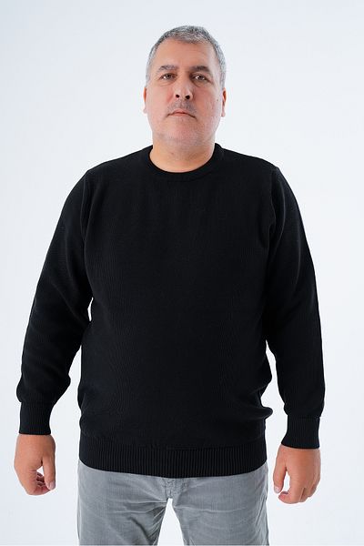 Trist Star Men's Black Crew Neck Rice Knitwear Sweater - 100% Cotton, Plus Size Trist-2112