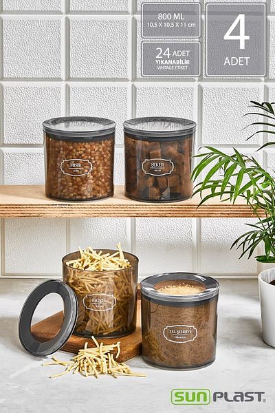 Sunplast 4-Piece Storage Container Set - Leak Proof Ergonomic Lid - Anthracite Food Container - 800ml