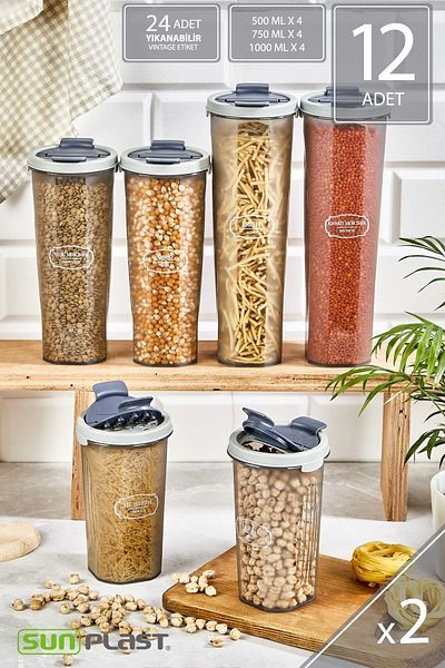 Sunplast 12-Piece Storage Container Set - Leak-Proof Double Sided Cover - Anthracite Food Container