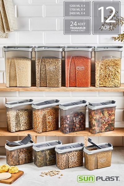 Sunplast 12-Piece Storage Container Set - Leak-Proof Double Sided Cover - Anthracite Food Container