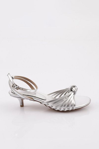 DGN Women's Low Heel Ankle Strap Sandals Silver Metallic