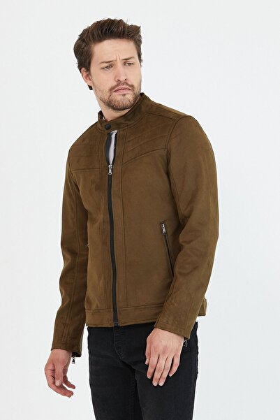 Mero Life Ανδρικό τζάκετ & παλτό από καστόρι εποχικής λεπτής εφαρμογής χακί