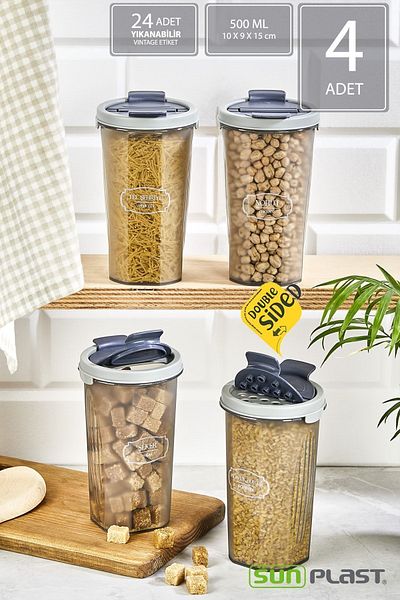 Sunplast 4-Piece Storage Container Set - Leak Proof Ergonomic Double Sided Lid - Anthracite Food Container - 500ML