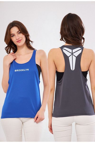 Moda Işık Sports Tank Saks Blue Anthracite Color 2-Piece Cobe Brooklyn Printed