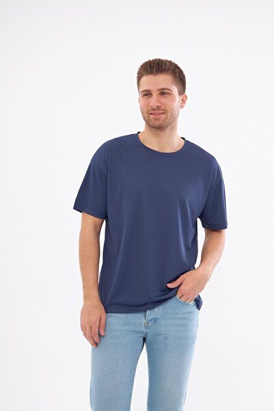 Moda Işık Spor T-shirt Erkek Düz Lacivert
