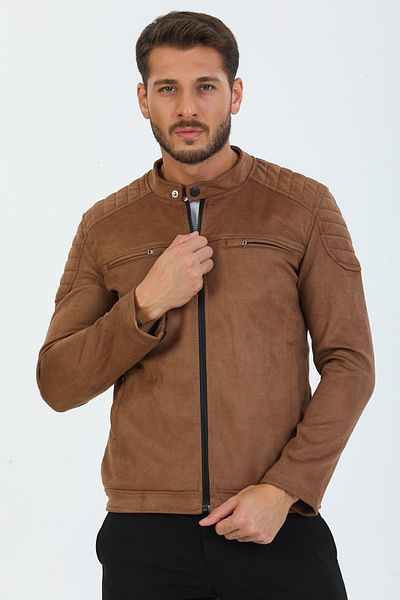 Mero Life Ανδρικό σακάκι σουέτ σε καφέ Slim Fit