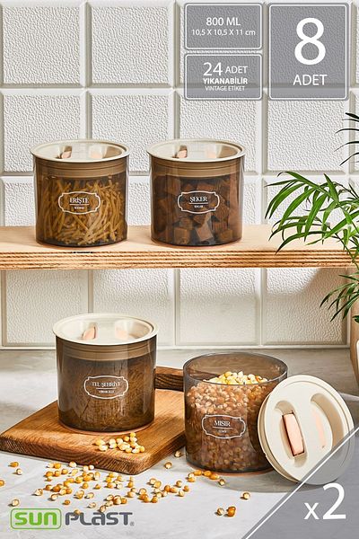 Sunplast Set of 8 Storage Containers - Leak Proof Ergonomic Lid - Latte Food Container - 800ML