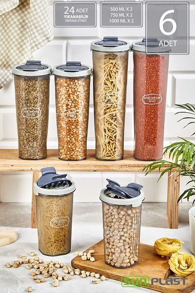 Sunplast 6-Piece Storage Container Set - Leak Proof Double Sided Cover - Anthracite Food Container