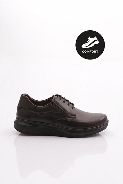 DGN 1900 Men's Black Genuine Leather Comfort Lace-Up Shoes